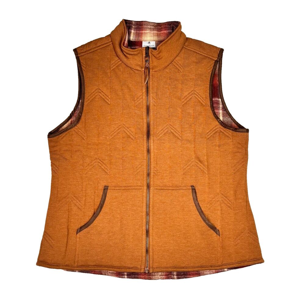 Legendary Whitetails Women's 1X Cedar Cabin Reversible Vest Brown Plaid